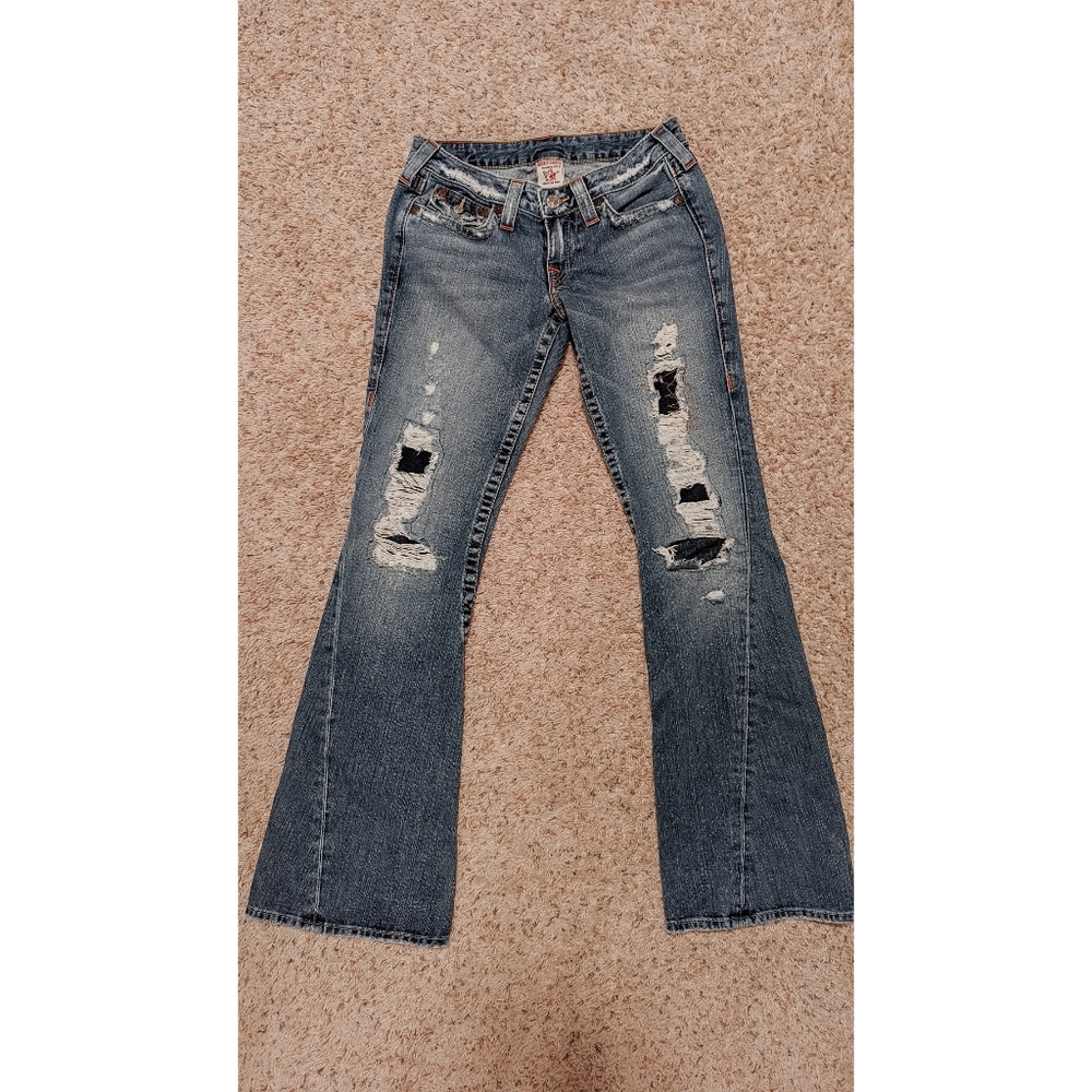 True religion twisted destructed flare jeans women